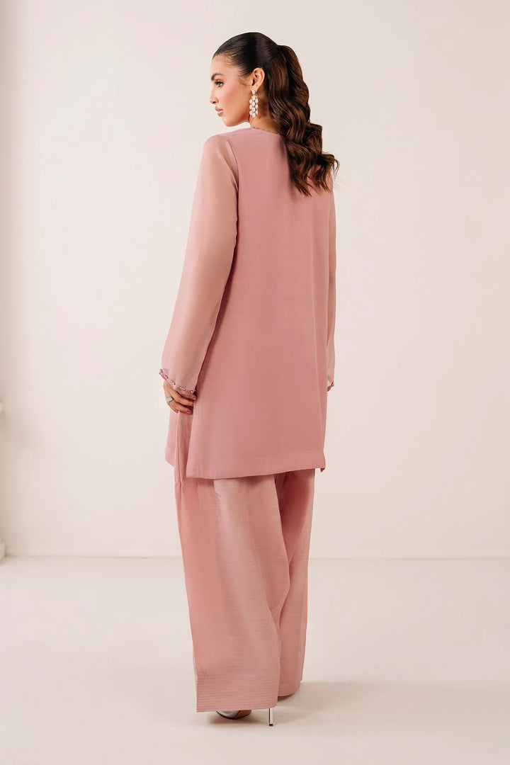 BACK VIEW Chiffon short shirt with beaded neckline and fa