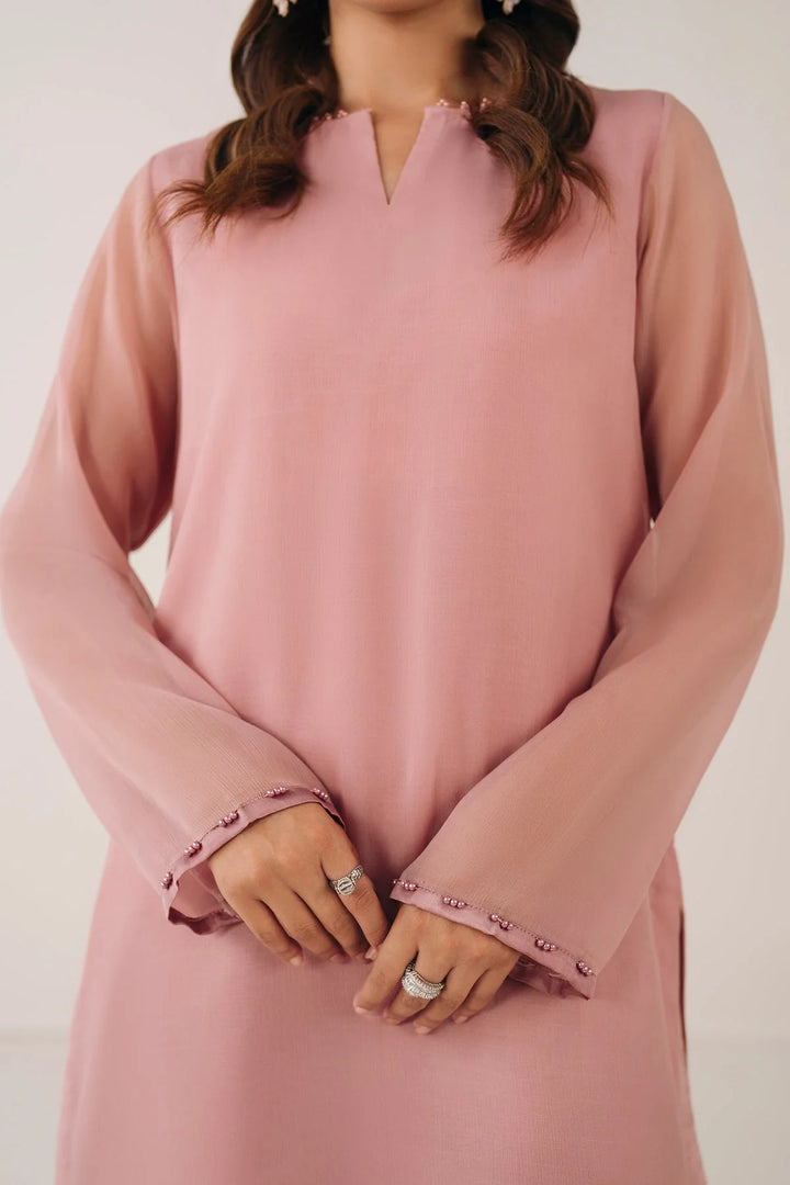 CLOSE UP Chiffon short shirt with beaded neckline and fa