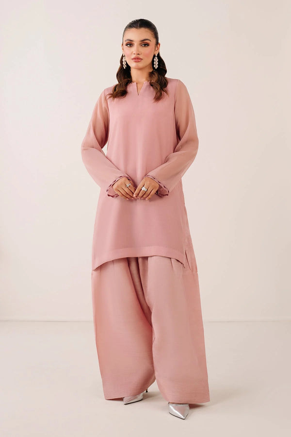 Chiffon short shirt with beaded neckline and fa