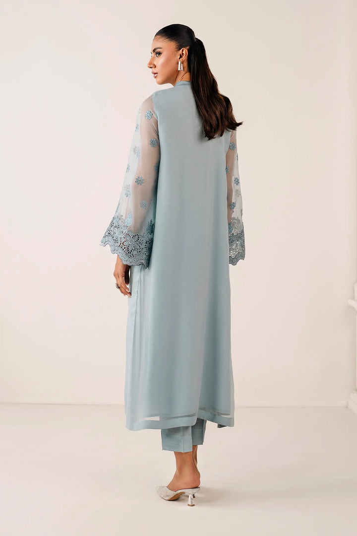 BACK Embroidered chiffon long shirt with scalloped sleeves and straight trouser