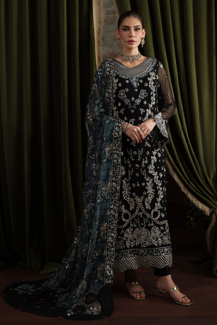 Front view of Nureh Elanora Style 75 stitched chiffon suit with hand embroidery

