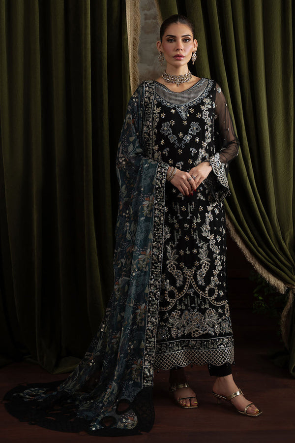 Front view of Nureh Elanora Style 75 stitched chiffon suit with hand embroidery

