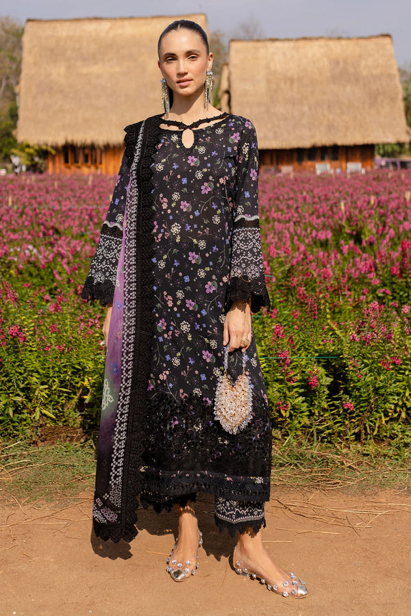 Nureh pink embroidered lawn suit with chiffon dupatta and cotton trouser