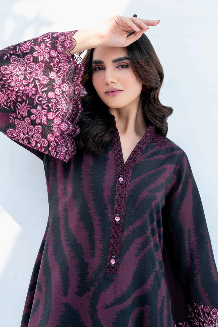 close up Formal Pakistani coord set featuring all-over digital print and embroidery
