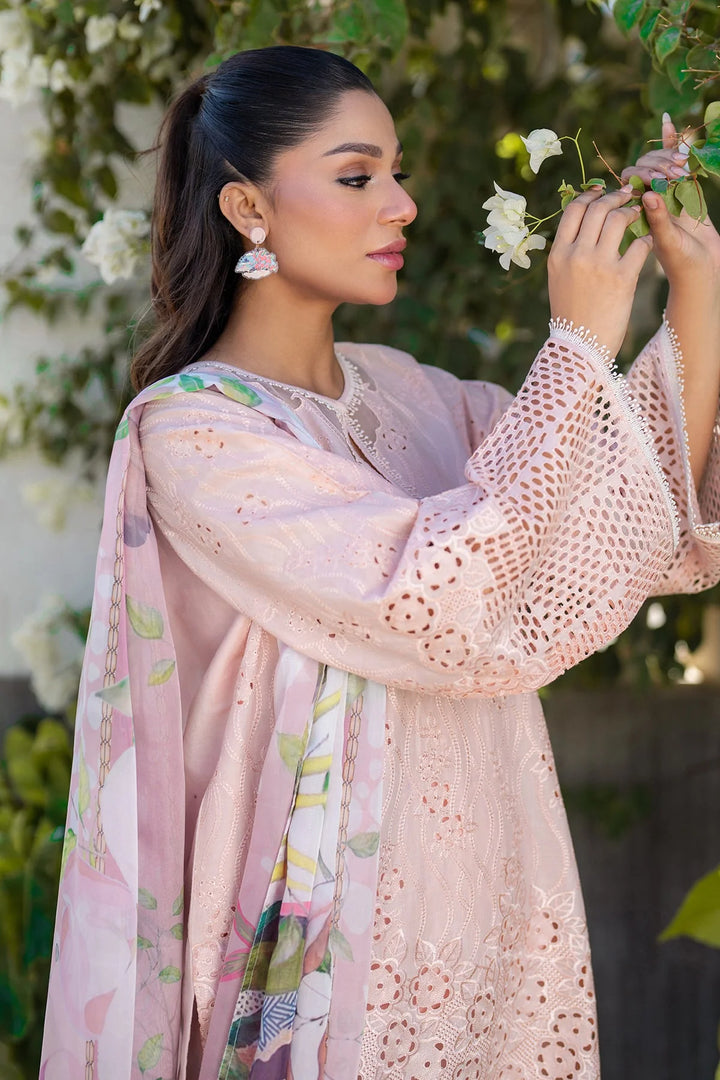 sleeve details Soft pink embroidered lawn suit with silk dupatta and cotton trouser