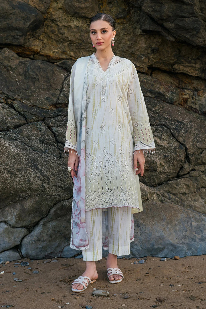 Desi lawn suit with embroidered neckline and silk dupatta – Pakistani style