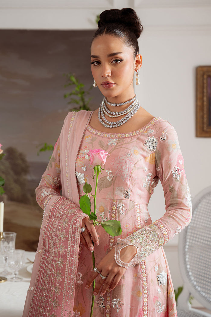 Premium stitched chiffon suit with embroidered organza pallu border and contrasting chiffon dupatta – Nureh Vol 4