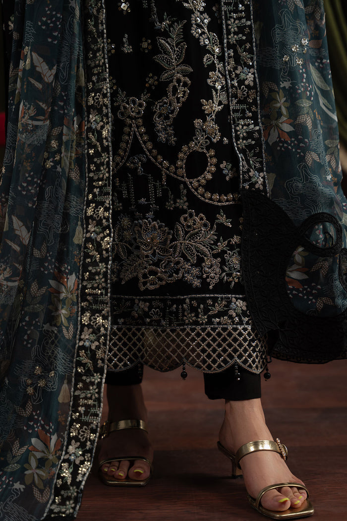 Close-up of hand embellished neckline and embroidered chiffon sleeves of Style 75