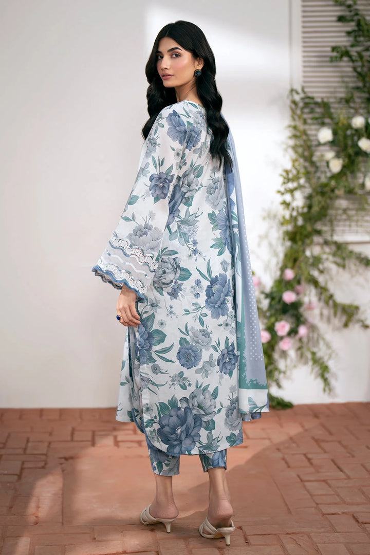 Detailed embroidery on organza sleeves of Baroque UF-541 Digital Lawn Suit – luxury designer outfit for festive occasions.