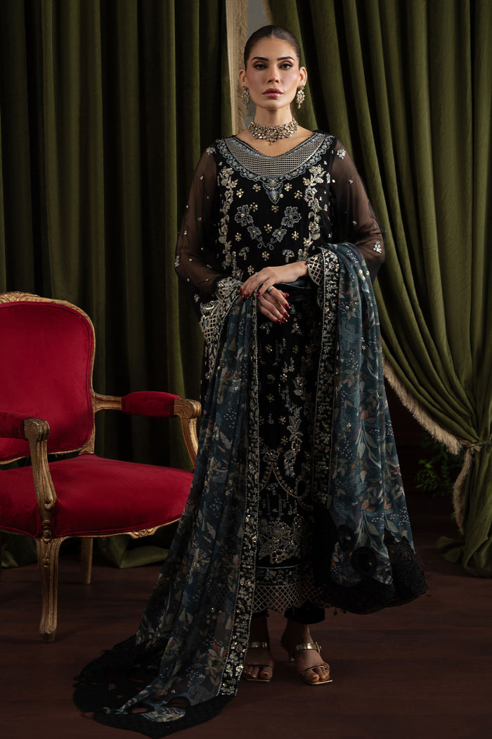 Printed chiffon dupatta with embroidered organza borders from Elanora Style 75

