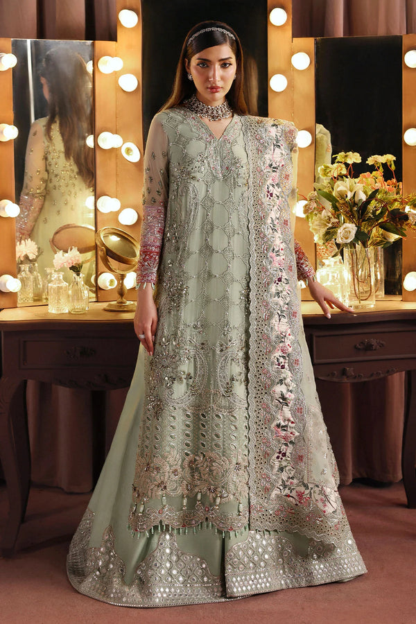 Nureh Jhoomro embroidered and hand embellished chiffon suit front view – Naaz by Nazia