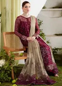 Detailed view of embroidered chiffon sleeve and organza border – Nureh ready-to-wear suit
