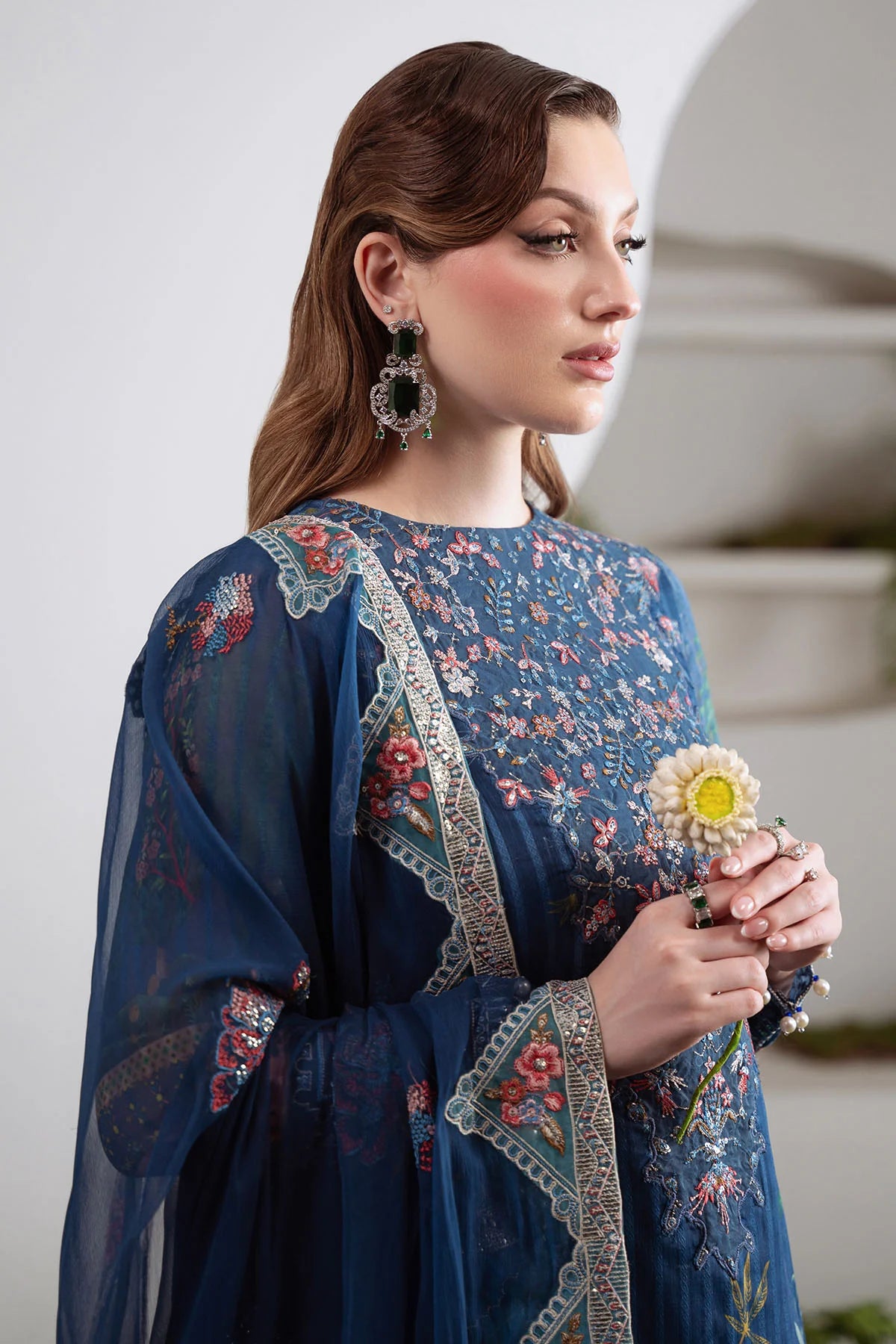 Printed chiffon sleeves with embroidered organza sleeve border – Nureh Amaya stitched collection

