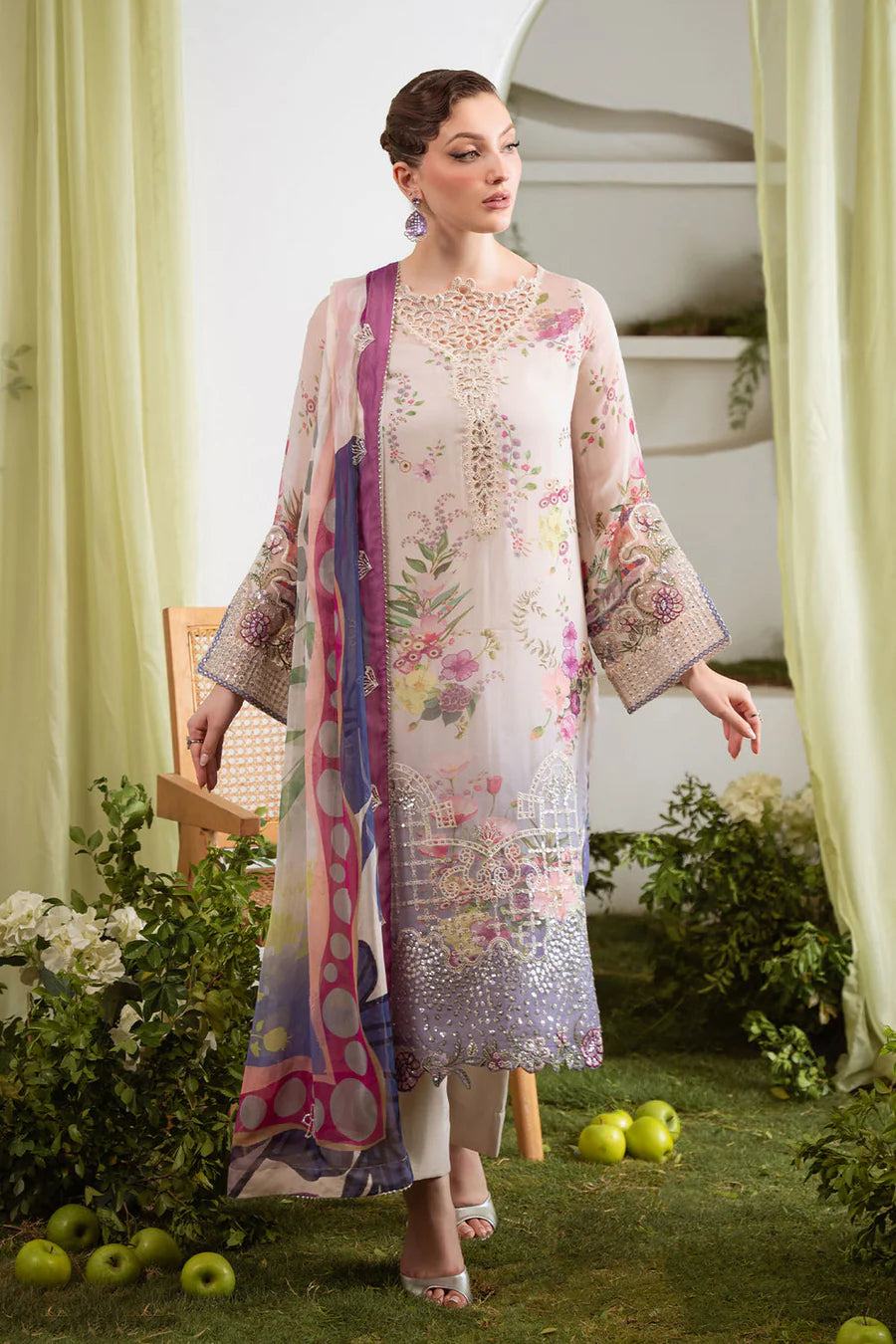 Nureh Amaya Embroidered & Printed Chiffon Ready to Wear 3 pc Suit Style 19