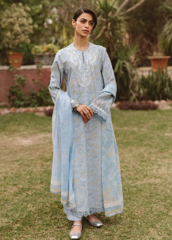 Model wearing Ayzel by Afrozeh stitched embroidered lawn suit with dupatta
