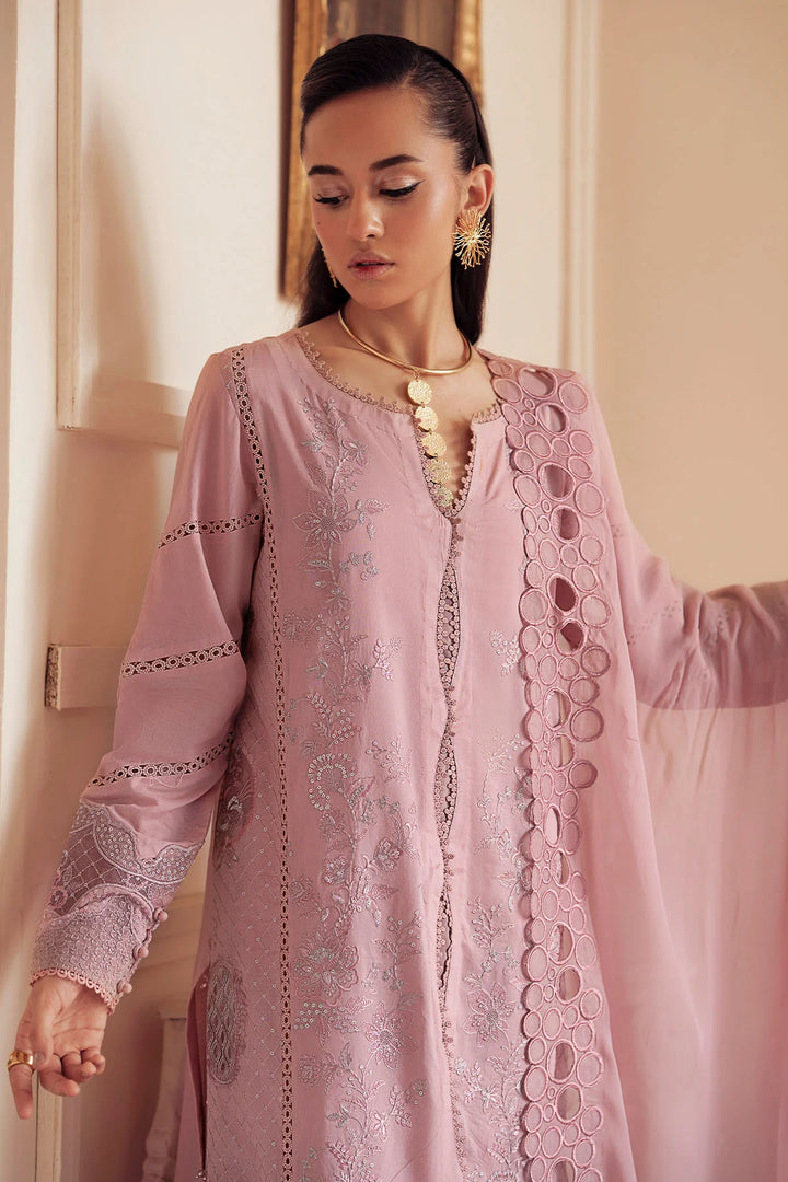 Close-up of delicate chickenkari embroidery on FE-10 premium lawn shirt
