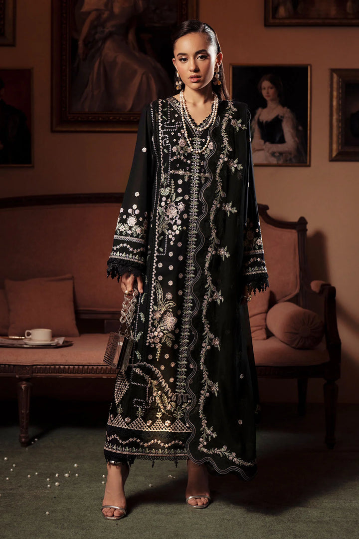 Front view of Nureh FEYA Collection Style FE-12 embroidered lawn suit with chiffon dupatta
