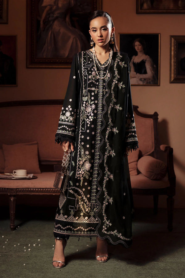 Front view of Nureh FEYA Collection Style FE-12 embroidered lawn suit with chiffon dupatta

