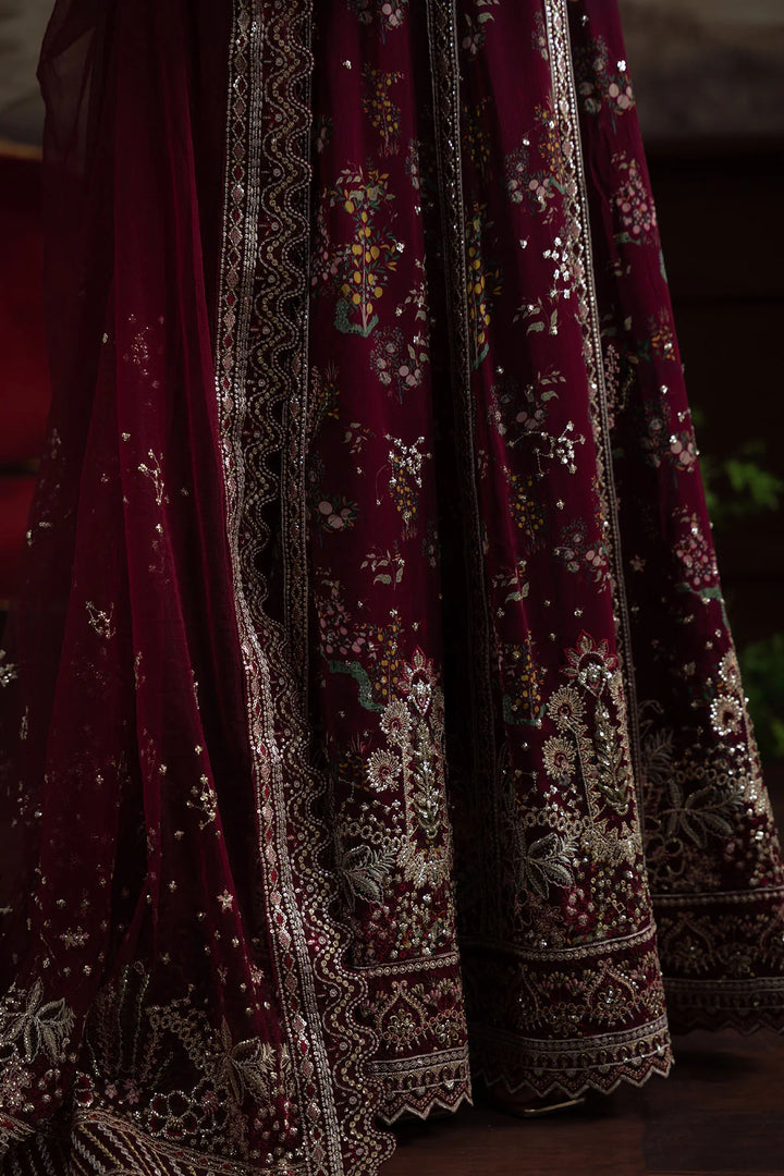 Elegant bridal look in NEL-72 by Nureh featuring floral network and stitched silhouette
