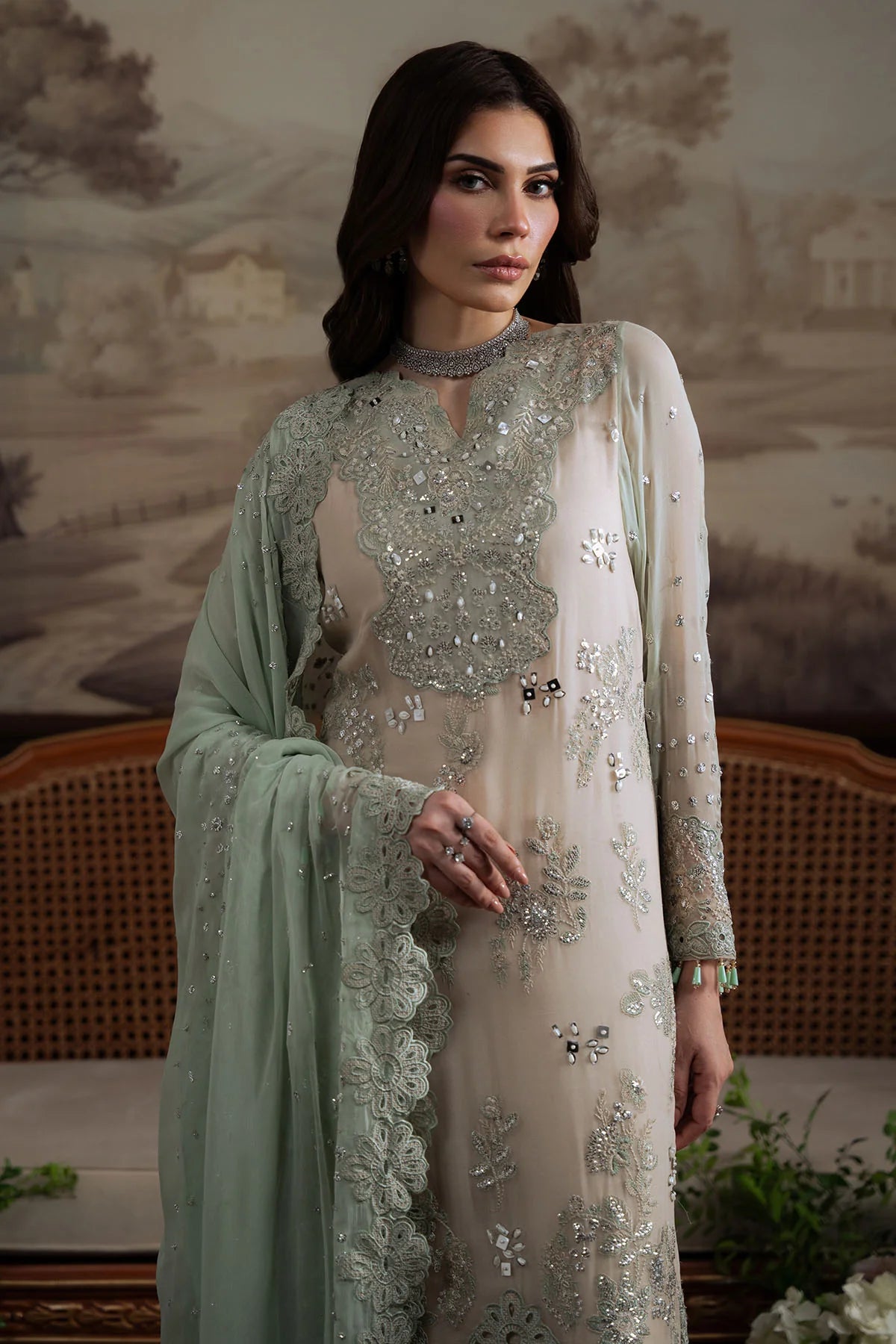 Nureh Elanora, Stitched Luxury Embroidered Chiffon Suite Style NEL 73