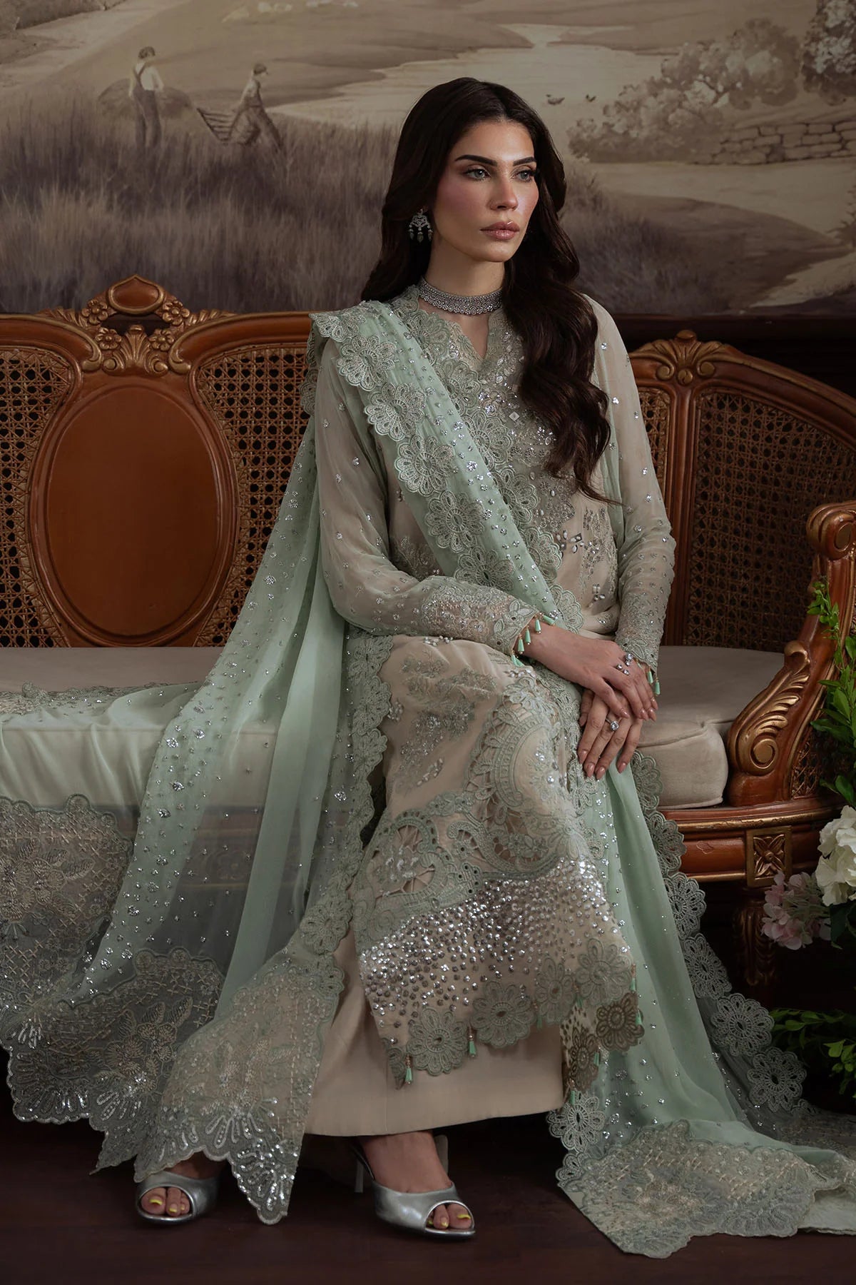 Nureh Elanora, Stitched Luxury Embroidered Chiffon Suite Style NEL 73