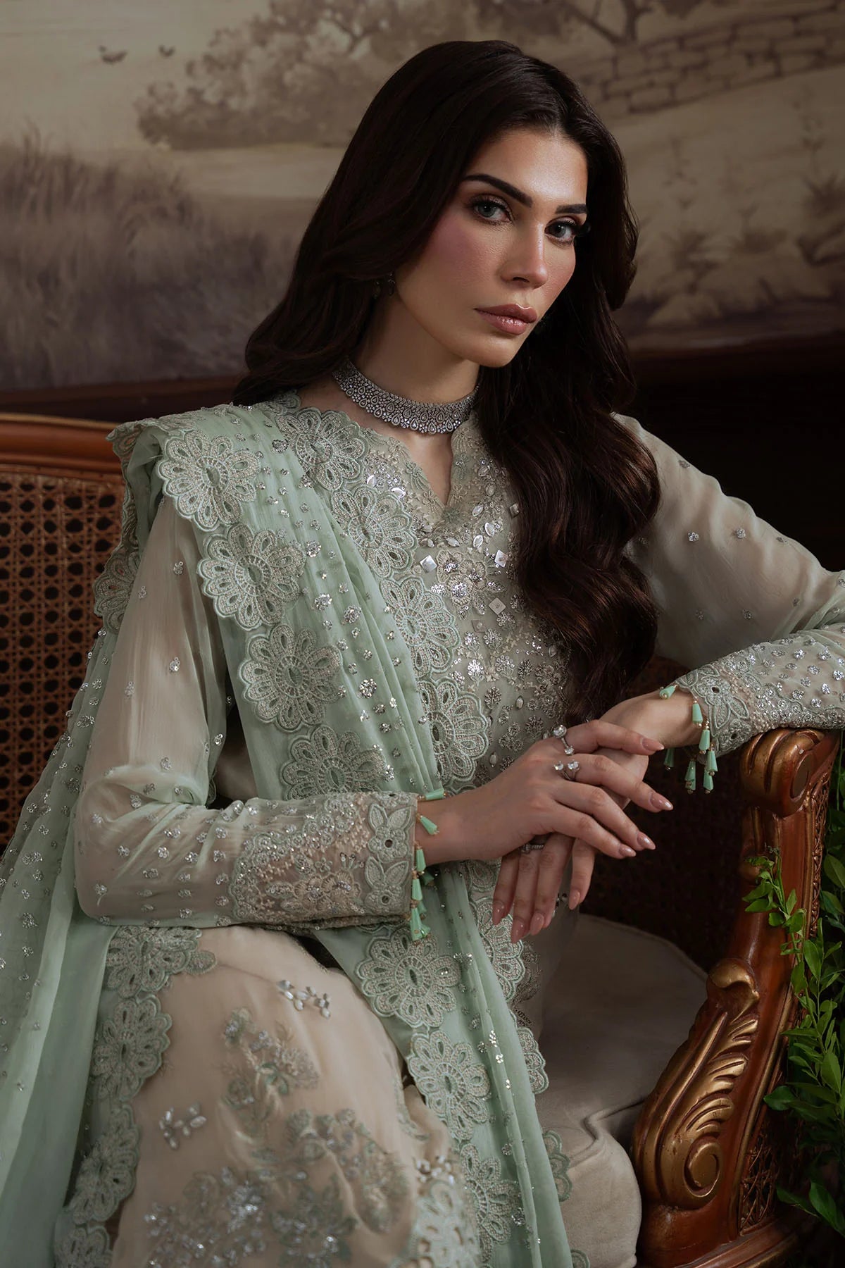 Nureh Elanora, Stitched Luxury Embroidered Chiffon Suite Style NEL 73