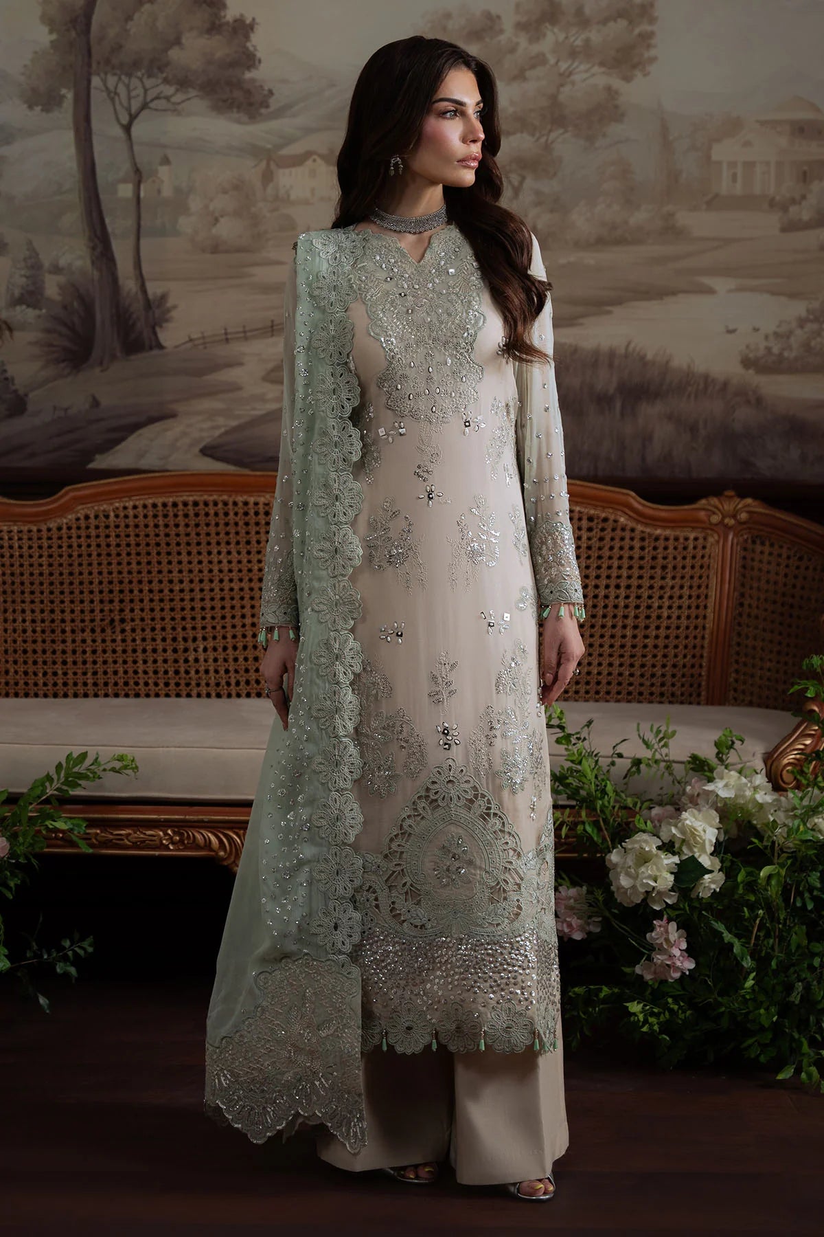 Nureh Elanora, Stitched Luxury Embroidered Chiffon Suite Style NEL 73