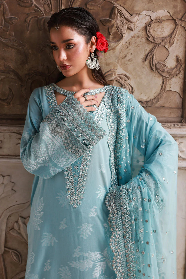 Designer Nureh jacquard shirt with chiffon dupatta and trouser
