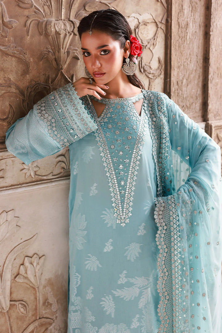 Nureh designer festive jacquard suit with chiffon dupatta

