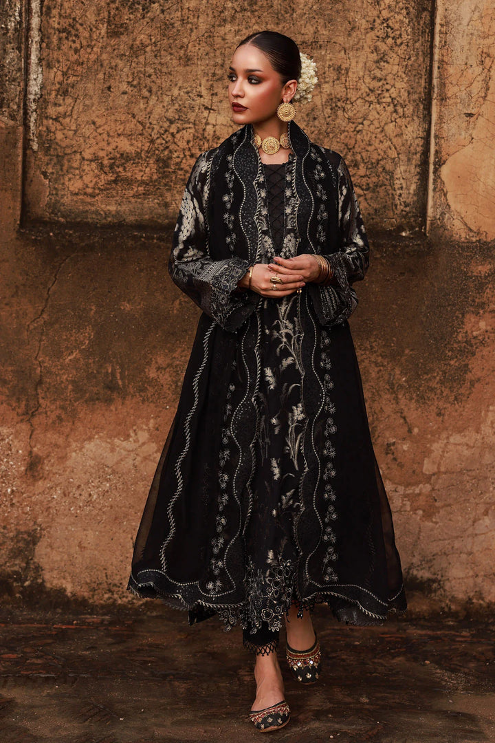 Elegant 3-piece jacquard suit by Nureh with embroidered chiffon dupatta
