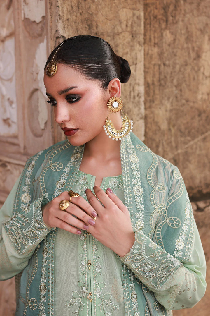 Premium embroidered jacquard suit with chiffon dupatta and trouser
