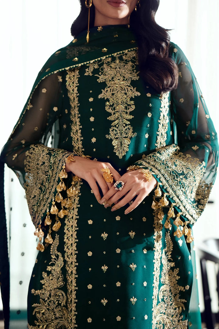 Elegant Baroque SF-505 emerald green chiffon formal suit – Naaz by Nazia