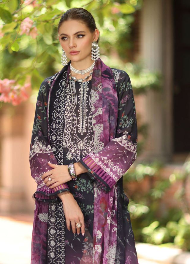 Printed chiffon dupatta detail with vibrant colors