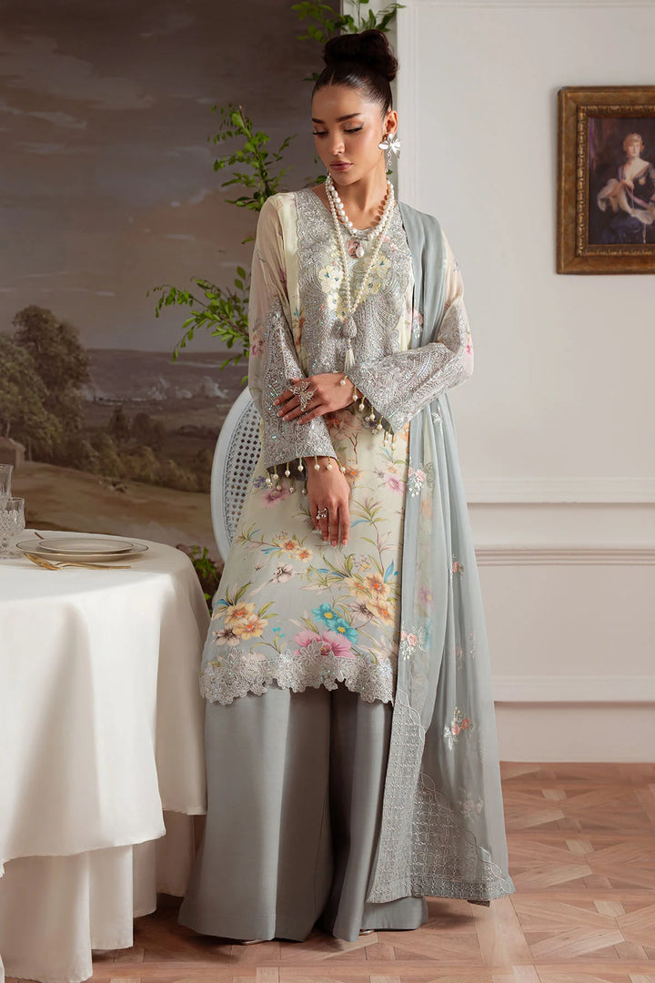 Full-length stitched Amaya outfit with chiffon shirt and grip trousers