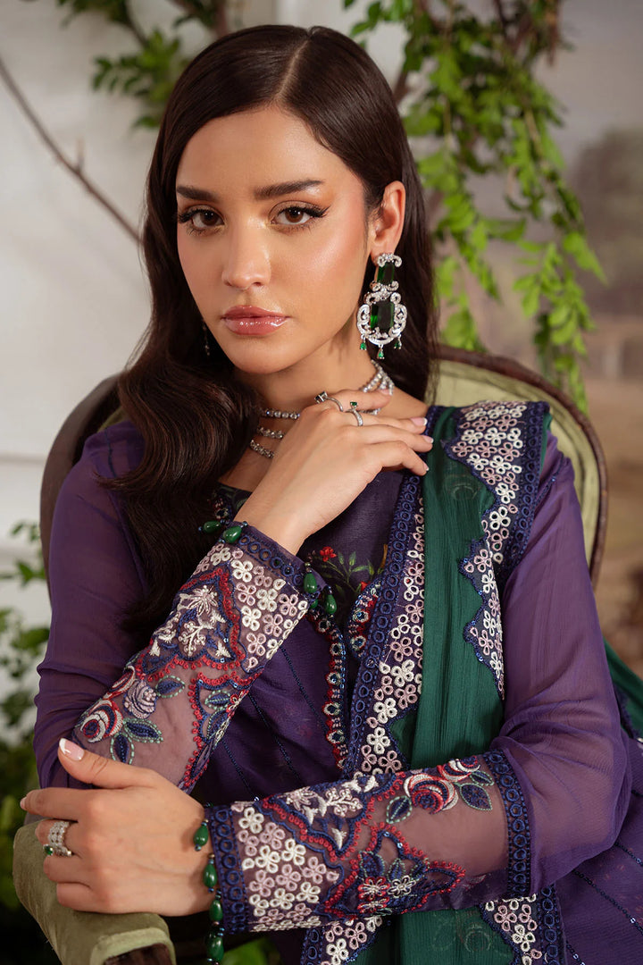 Side view of Amaya chiffon ensemble with embellished side slits