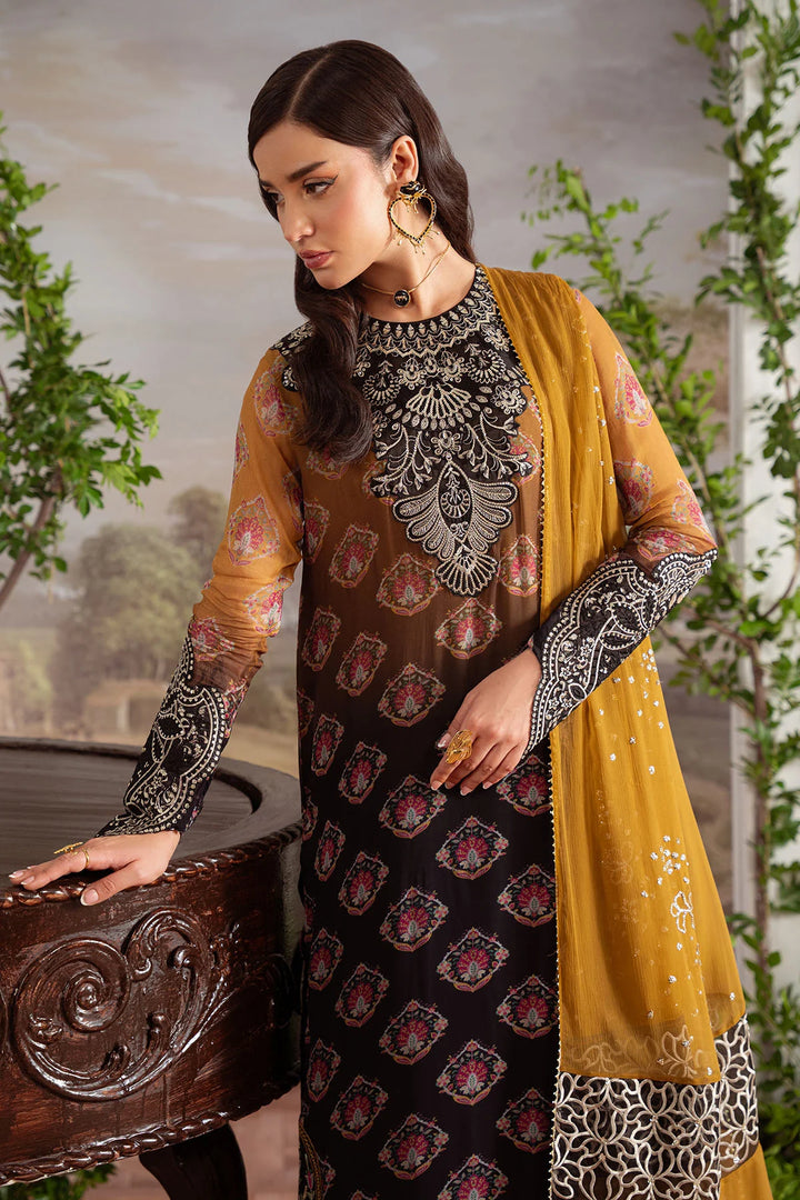 Amaya embroidered chiffon suit with luxury neckline and sequin work
