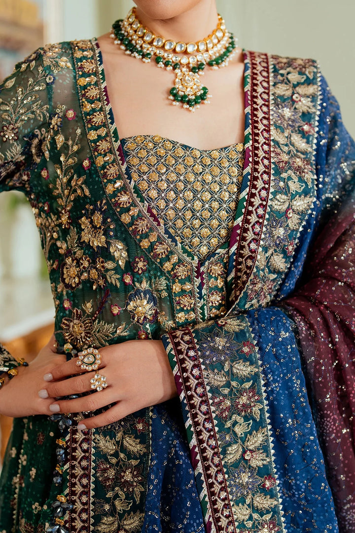 sleeves close up stitched chiffon Pakistani suit with velvet and organza embroidery