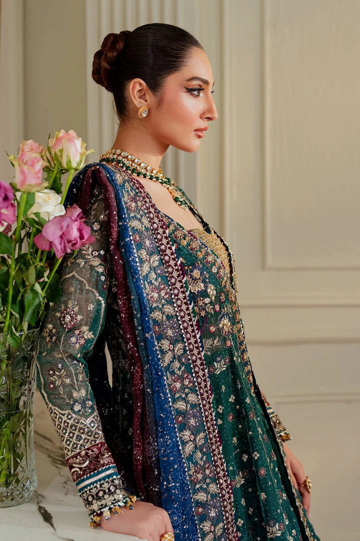 dupatta border stitched chiffon Pakistani suit with velvet and organza embroidery