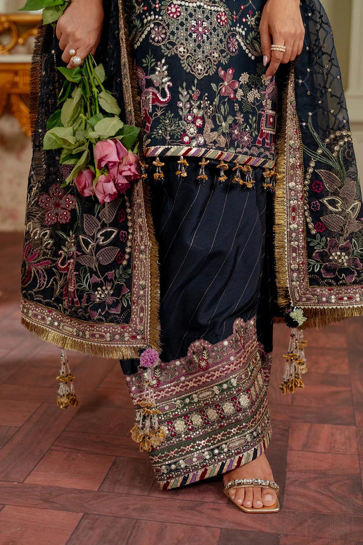 shalwar close up stitched raw silk Pakistani formal outfit with embroidered dupatta and shalwar
