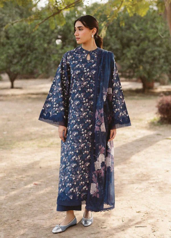 Front view of Ayzel embroidered lawn outfit with matching trousers