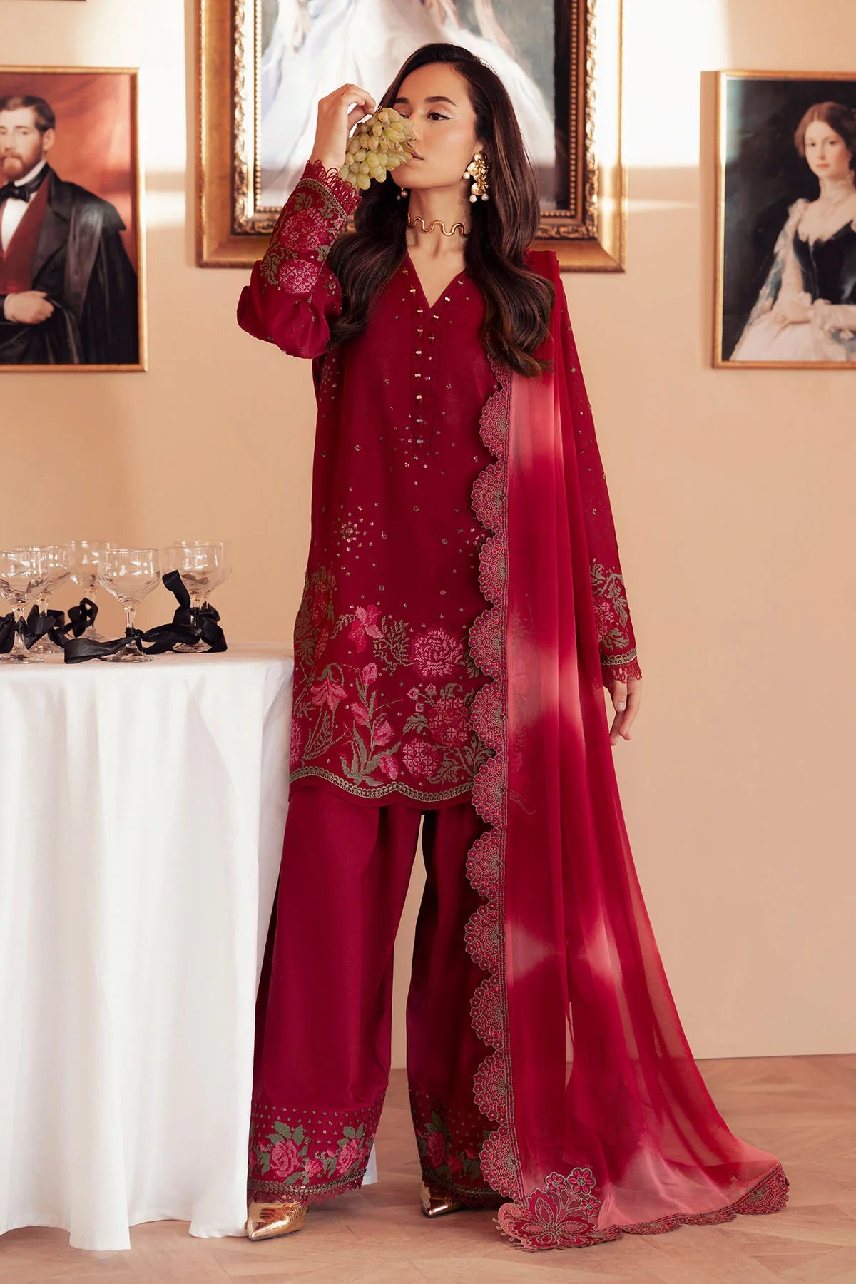 Detailed neckline embroidery on pure luxury lawn fabric
