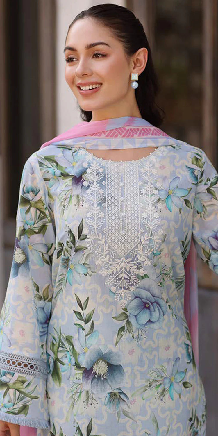 Riaz Arts Embroidered Lawn 3-Piece Suit with Chiffon Dupatta and Cotton Trouser – Naaz by Nazia
