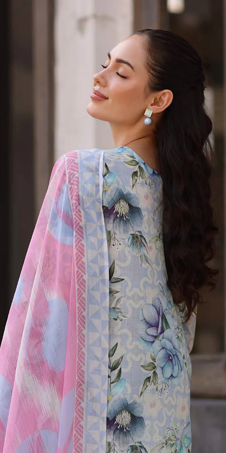 back Riaz Arts Embroidered Lawn 3-Piece Suit with Chiffon Dupatta and Cotton Trouser – Naaz by Nazia
