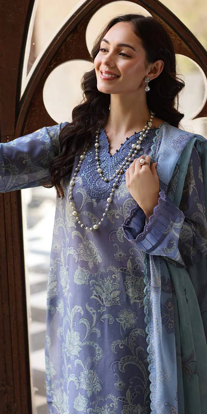 close up Riaz Arts Embroidered Lawn 3-Piece Suit with Chiffon Dupatta and Cotton Trouser – Naaz by Nazia
