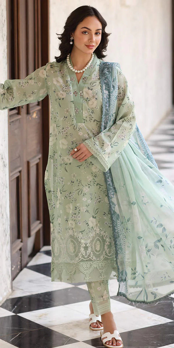 Riaz Arts Embroidered Lawn 3-Piece Suit with Chiffon Dupatta and Cotton Trouser – Naaz by Nazia
