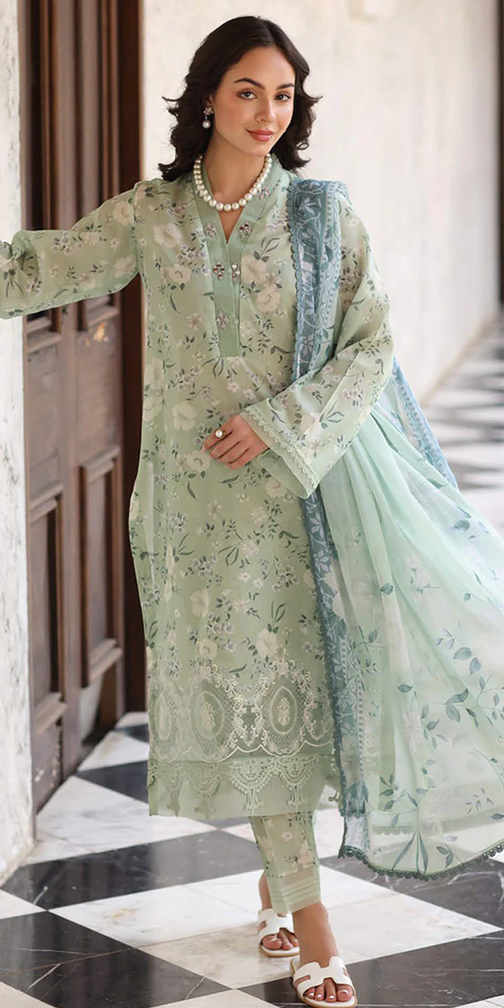 Riaz Arts Embroidered Lawn 3-Piece Suit with Chiffon Dupatta and Cotton Trouser – Naaz by Nazia
