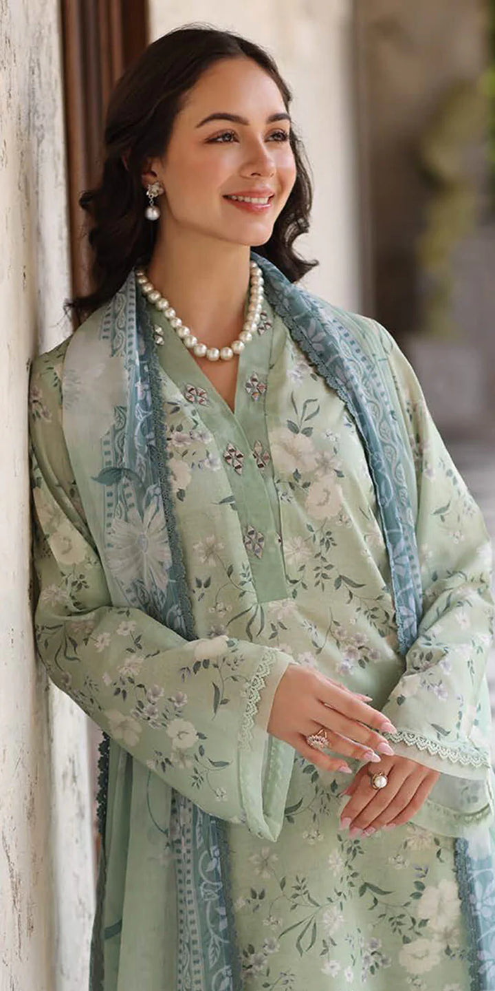 close up Riaz Arts Embroidered Lawn 3-Piece Suit with Chiffon Dupatta and Cotton Trouser – Naaz by Nazia
