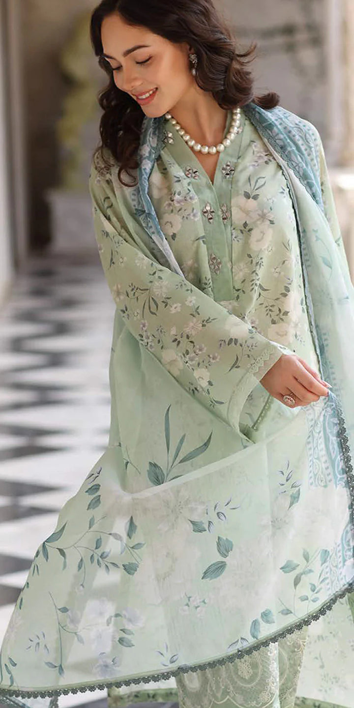 dupatta Riaz Arts Embroidered Lawn 3-Piece Suit with Chiffon Dupatta and Cotton Trouser – Naaz by Nazia
