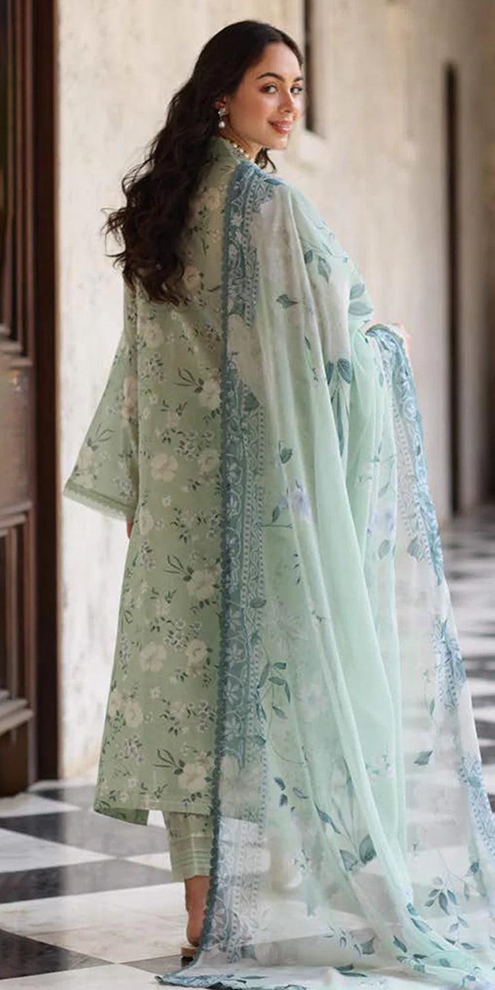 back Riaz Arts Embroidered Lawn 3-Piece Suit with Chiffon Dupatta and Cotton Trouser – Naaz by Nazia
