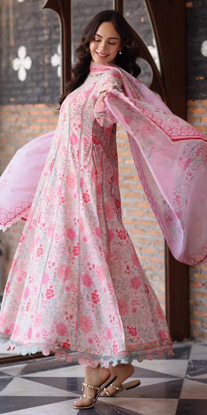 flare floral Riaz Arts Embroidered Lawn 3-Piece Suit with Chiffon Dupatta and Cotton Trouser – Naaz by Nazia
